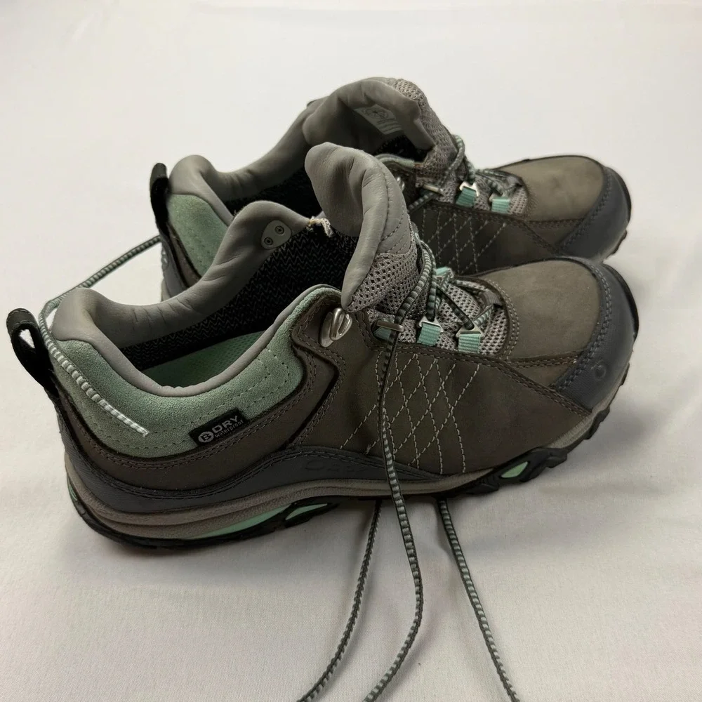 Oboz Bridger Low B-DRY Hiking Shoes Womens 7.5 Gray Mint Waterproof Trail Sneake